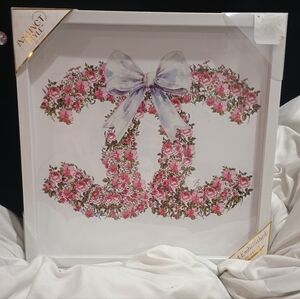 New CC Purple Bow Pink Floral Print 3D Painting Size 14x14